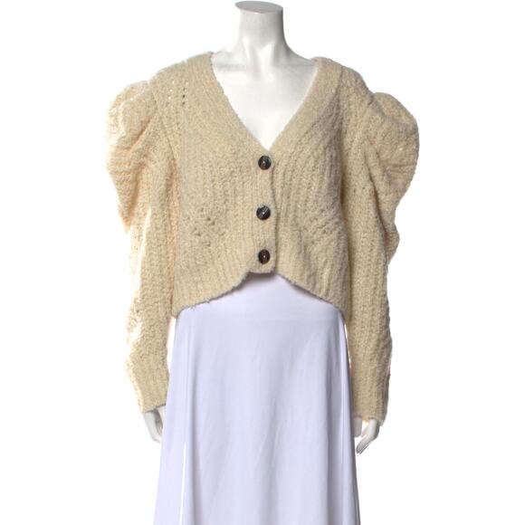 Ulla Johnson Emmy Knit Cardigan Puff Sleeve Sweater in Dawn Cream - Picture 3 of 5